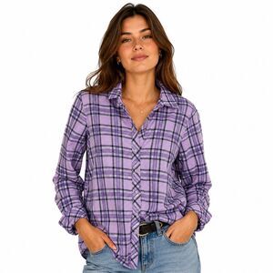 Talbots Shirt Womens Small Purple Plaid Collared Button Front Long Sleeve